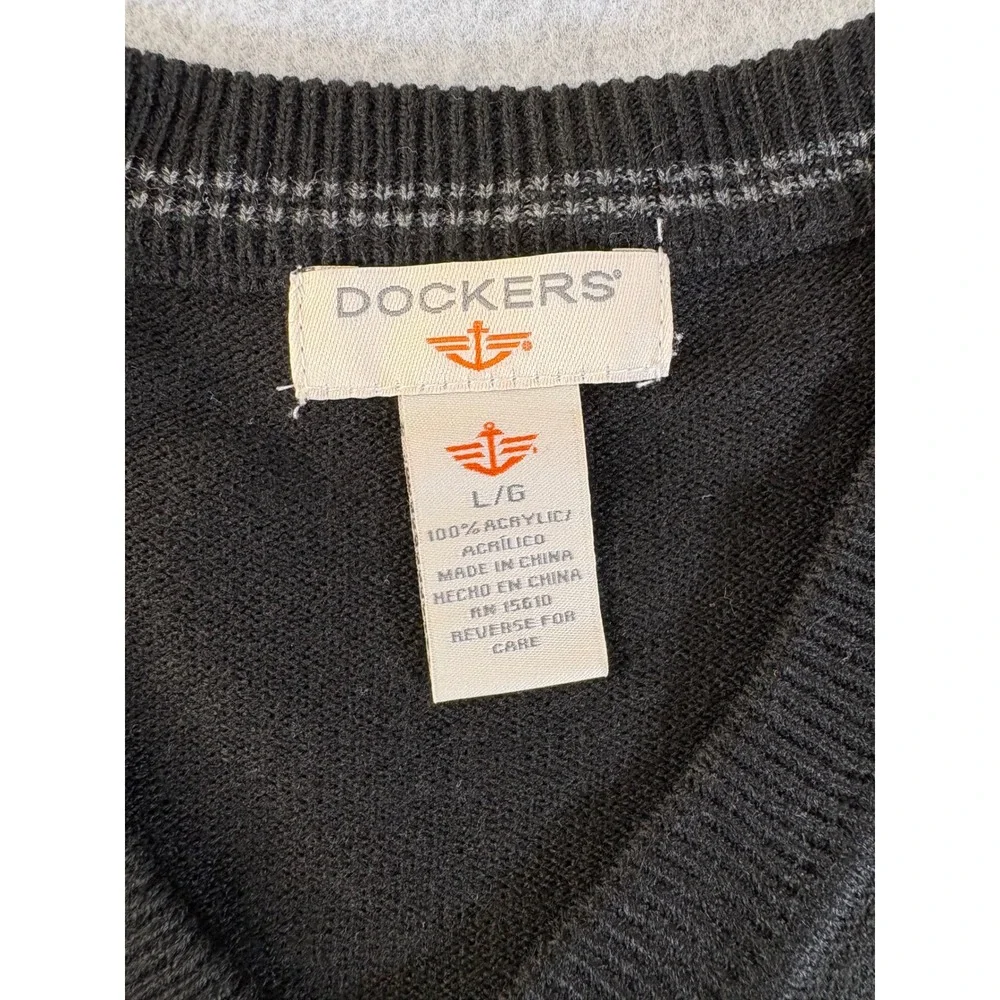 Dockers Mens V-Neck Sweater Vest Gray‎ Textured Knit Sleeveless Pullover Large